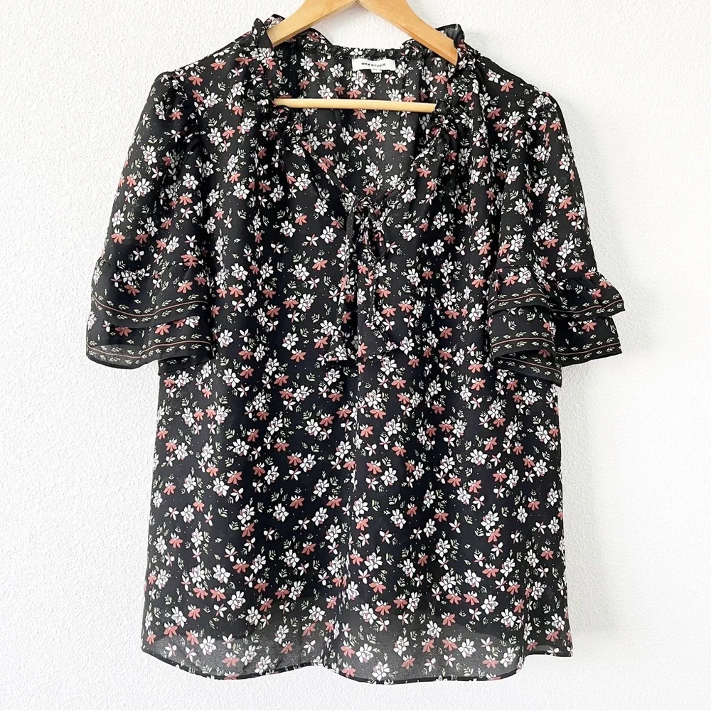 Max Studio Black Floral Blouse - Picture 1 of 8
